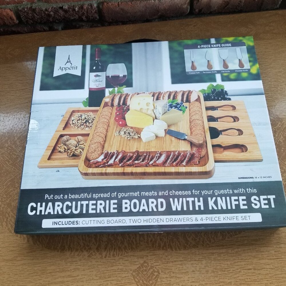 Charcuterie board with knife set